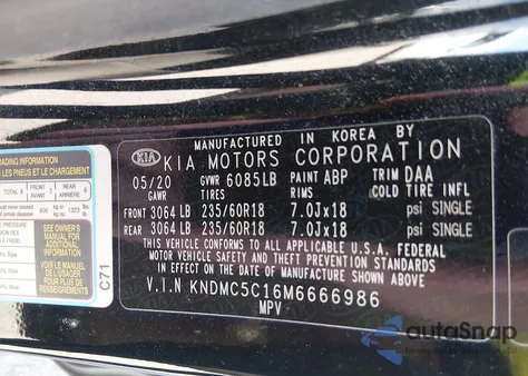 2021 Kia Sedona Ex z USA, uszkodzony, nr VIN KNDMC5C16M6666986